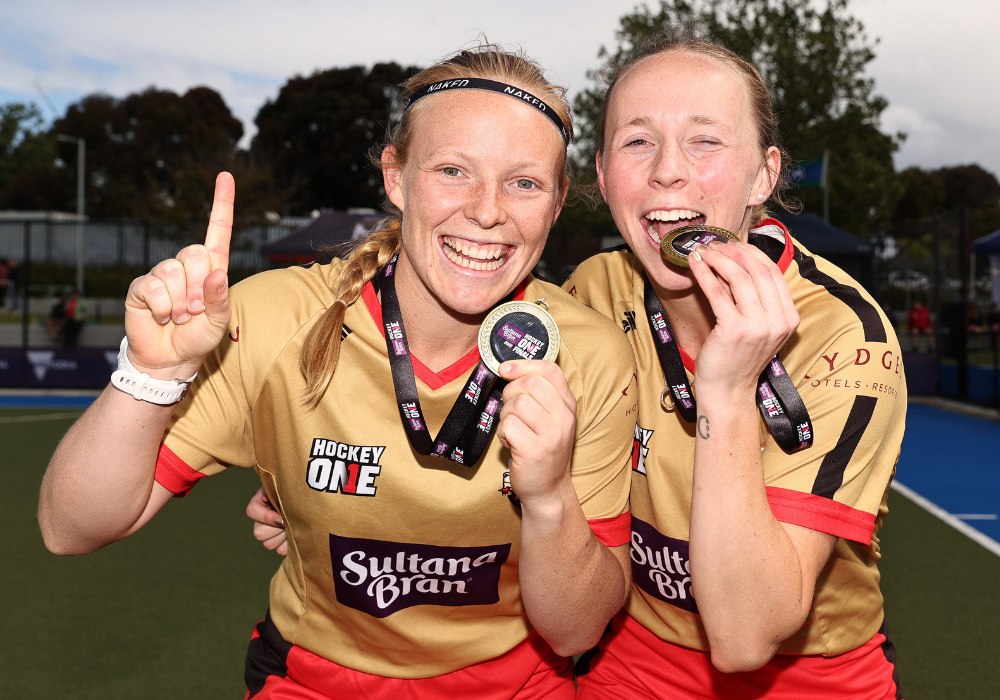 Untitled design 2024 10 08T102348.769 - HockeyOne: The return of Hockeyroo #505 Courtney Schonell – the Thundersticks Forward opens up following harrowing 24 months - Courtney Schonell celebrates her goal in the Hockeyroos’ Olympic Qualification event against NZ in October 2023